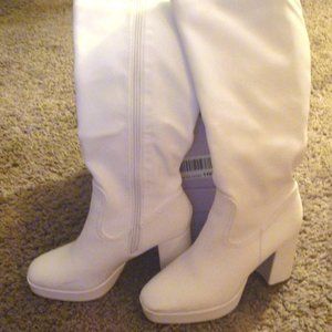Unbranded White Gogo Platform Knee High Booties Size 9